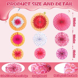 Outus Confetti Sprinkles Hanging Paper Fans Donut Decorations Classroom Decor Ceiling Wall Garland for Girl Donut Birthday Baby Shower Classroom Bulletin Board Decor Wedding