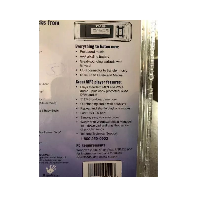 ZVUE BRAND NEW IN BOX ZVUE MP3 PLAYER 512MB INCLUDES