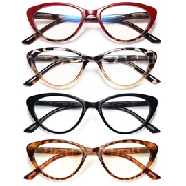 EYEURL 4-Pack Cat Eye Reading Glasses for Women Blue Light Blocking Computer Reading Glasses Anti-Glare Cat Eye Readers For Women,1.25
