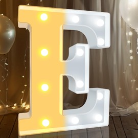 Pooqla LED Marquee Letter Lights, Warm White and Cool White Decorative Lighted Letters, Light Up Alphabet Letters for Boys Girls, Party, Wedding, Bar, Night Light, Birthday Decoration, Letter E