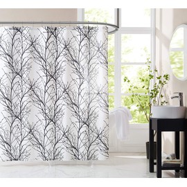 Fmfunctex Black White Fabric Shower Curtain 72" Waffle Weave Textured Tree Branch Print Bathroom Curtain for Buthtub Hotel Water Resistant Window Curtain