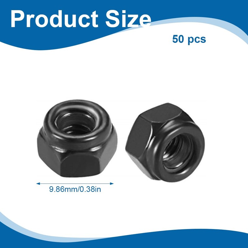 XPEX Pack of 50 Hex Nuts M6, Nut M6 Black,