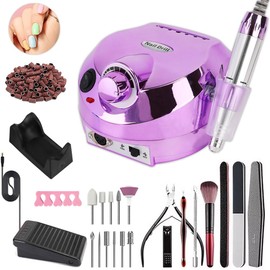 SlowTon Torno Eléctrico para Uñas, 35000 RPM Taladros para Uñas de Lima Eléctrico 14 en 1, Lima de Uñas Velocidad Ajustable con 11 Brocas y 56 Bandas de Lijado, Herramienta De Manicura (Morado)