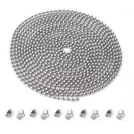 GZXUNFA 197 Inch Ceiling Fan Pull Chain, Beaded Pull Chains Extension, Light Chain Pulls Extenders Great Pulling Force Stainless Steel with 10 Matching Connectors 2 Styles (3mm, Silver)