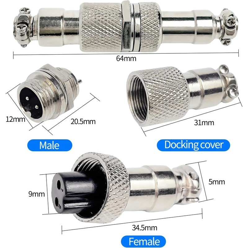 RUNCCI-YUN 2 Sets GX12 2Pin Aviation Plug, Circular Metal Aviation