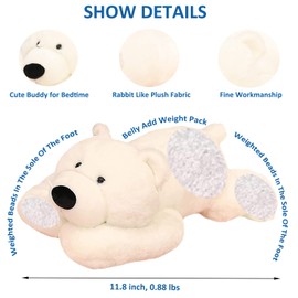 ronivia Weighted Stuffed Animals, Weighted Bear Stuffed Animal Toy Cute White Bear Plush Pillow Weighted Plush Animals Toy, 11.8"
