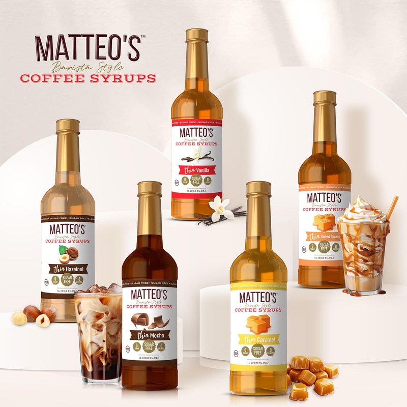 Matteo's Barista Style Sugar-Free Coffee Syrup, Hazelnut Chai Flavor, Zero