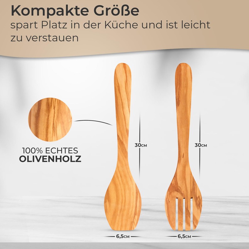 TOPANBIETER 999 Salad Servers Olive Wood 30 cm Sevierbesteck Olive