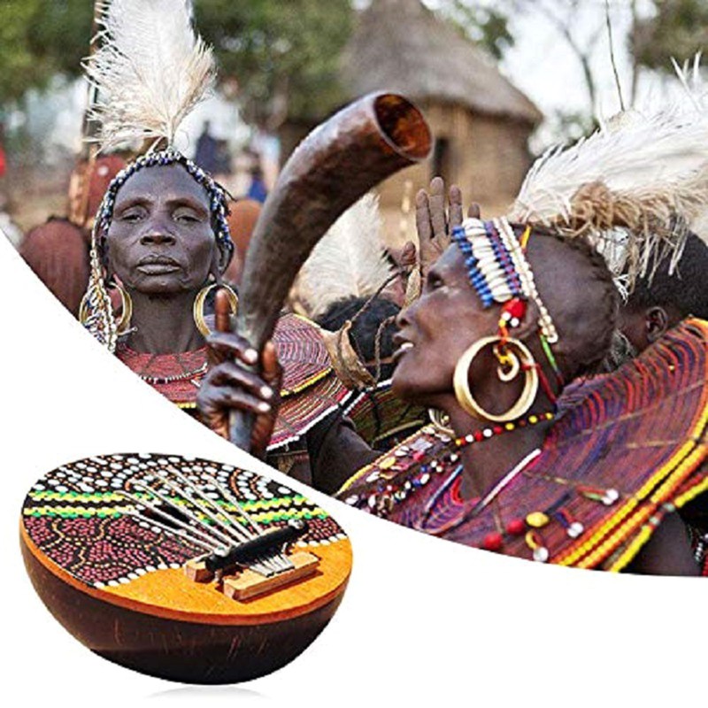 Thumb Piano 7 Keys Adjustable Coconut Shell Painted Thumb Piano