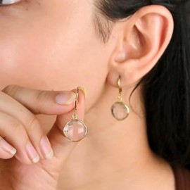 GEMPIRES Clear Quartz Dangle Earrings for Women 14k Gold-Plated Cushion Crystal Leverback Drop Hypoallergenic Lightweight Minimalist Jewelry Healing Stone Gift