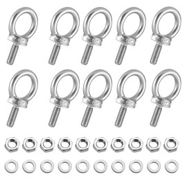 Piriuuo Pack of 10 Eye Bolts M4, Eye Bolts with Nuts, Stainless Steel Eye Bolts, Ring Bolts, Eye Bolts with Washers Eye Bolt for Lifting Accessories for Attaching and Hanging