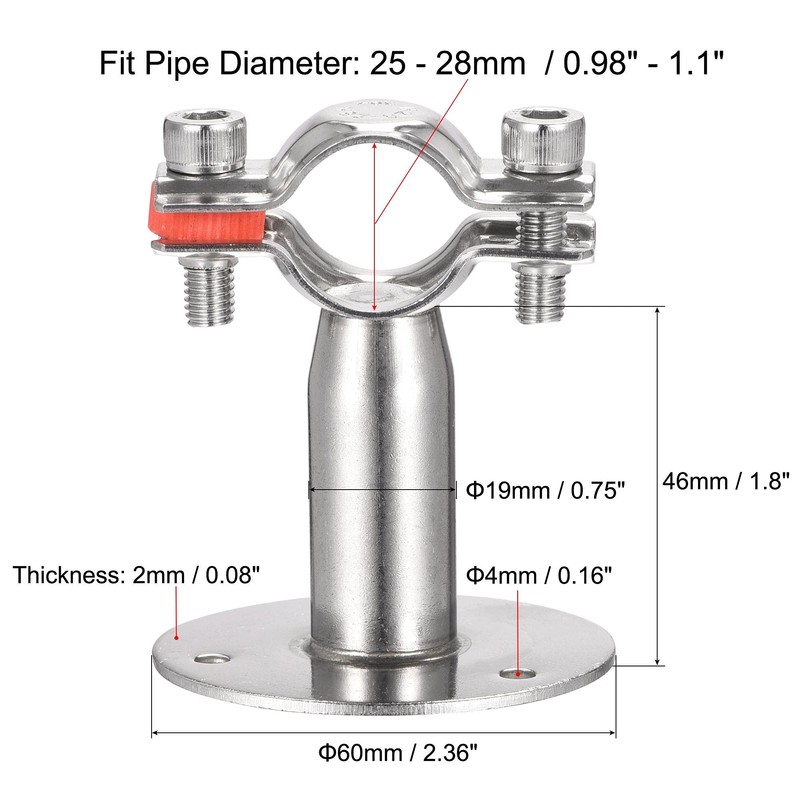 sourcing map Wall Mount Ceiling Mount Pipe Support, 304 Stainless