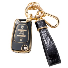 Muzizyq for Kia/Hyundai Key Fob Cover with Keychain Lanyard, Key Case Protection Fit for 2010-2013 Kia Soul 2012-2014 Kia Rio Sportage Smart Key Protector Holder, Black