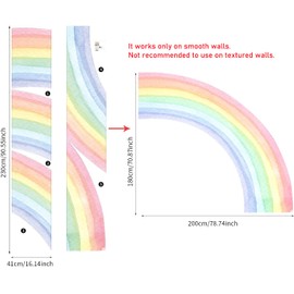 funlife Fabric Peel and Stick Large Rainbow Wall Mural Stickers for Girls, Precut Pastel Half Watercolor Rainbow Wall Sticker Decals for Kids Bedroom Living Room Playroom, 78.74" x 70.87"