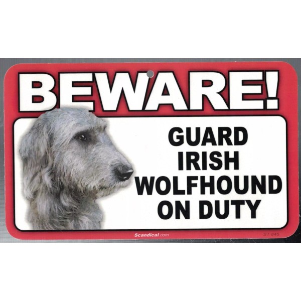 SCANDICAL BEWARE GUARD IRISH WOLFHOUND DOG ON DUTY 5" X