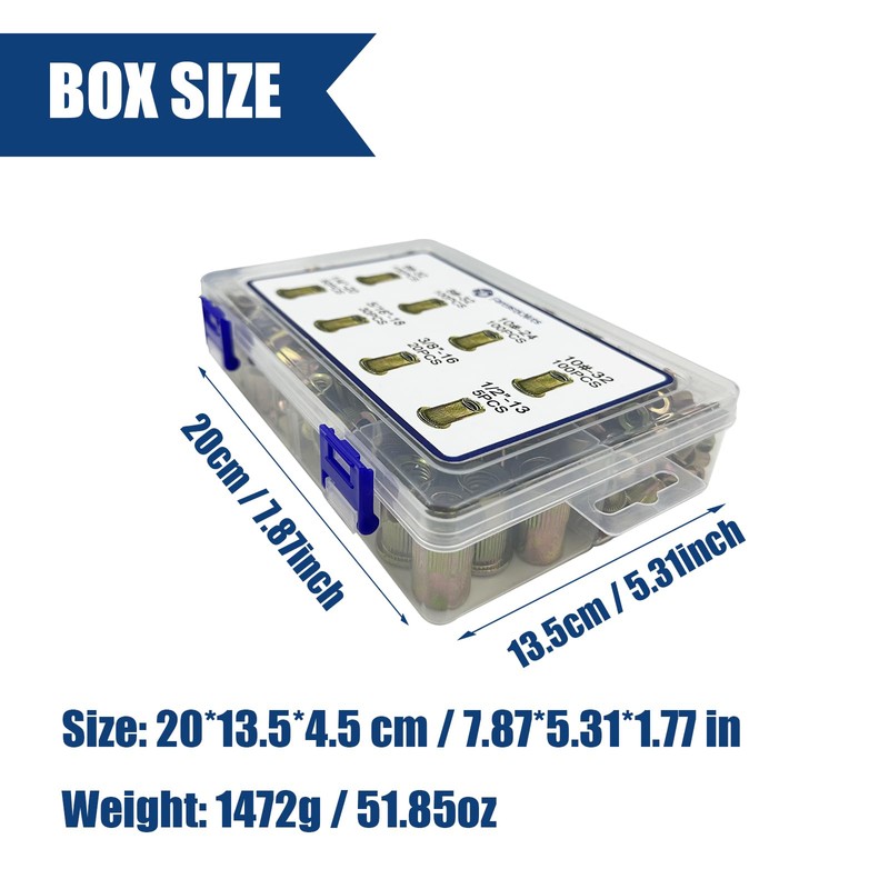 SAE Rivet Nut Assortment Kit 505Pcs Galvanized 6-32 8-32 10-24