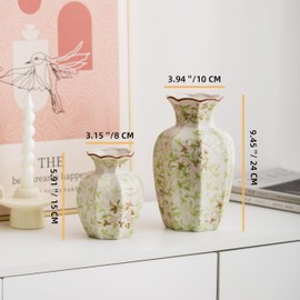 Blue and White Vase, Vintage Blue Ceramic Flower Vessel,Ceramic vases for Home Decor,Vintage Green and Beige for Console Table Mantle Chinoiserie Decor (Green and Beige-01, Large)