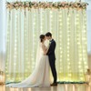 10x10ft Sage Green Backdrop Curtain with Lights String for Wedding,