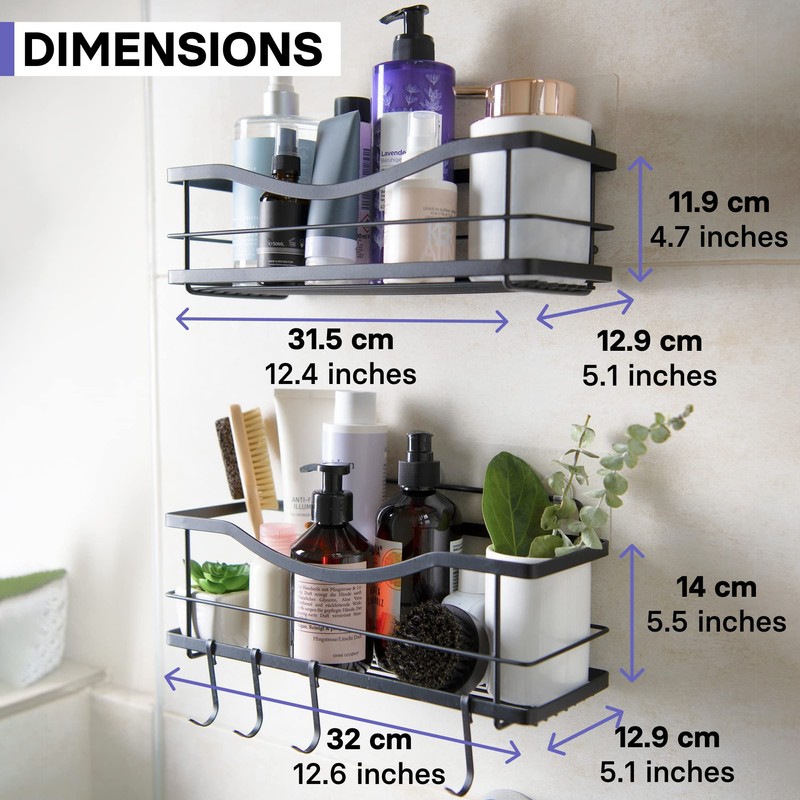 KINCMAX Corner Shower Caddy, Rustproof SUS304 Stainless Steel, Adhesive  Wall Mount Double Baskets 2-pack with Built-in Hooks (Matte Black)