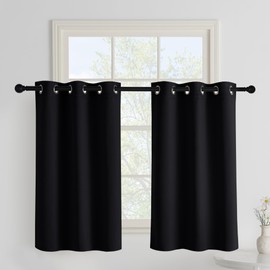 PONY DANCE Net Curtains Opaque Short Curtains Kitchen Eyelet Curtain Set of 2 H 90 x W 106 cm Blackout Curtains Short Kitchen Window Curtain Opaque, Black