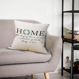 Mancheng-zi Home Throw Pillow Case, Housewarming Gifts Family Room Decor, 18 x 18 Inch Decorative Cotton Linen Cushion Cover for Sofa Couch Bed