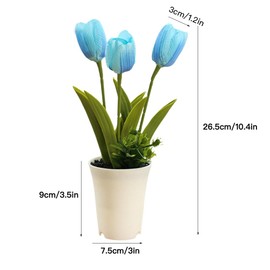 Aisamco 3 Pack Artificial Potted Flowers Small Faux Plants in White Pot Mini Artificial Tulips Potted Flower for Bathroom Home Office Desk Table Shelf Decoration Indoor