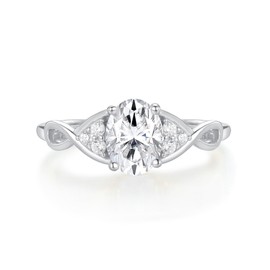 Ladies Sterling 925 Fine Silver 1 CT Oval Cut Simulated Diamond Solitaire Ring K L M N O P Q R S T U (P)