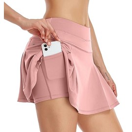VUTRU Women's Tennis Skirts, High-Waist Tennis Skort with Pockets, Running Skirts, Sports/Golf Skirt with Inner Shorts, lightpink