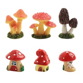 Opexicos 6Pcs Adorable Mushroom House Decorations and Mini Simulation Mushroom Resin Statues DIY Miniatures Micro Landscape House Aquarium Tank Decoration
