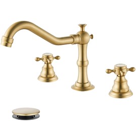 gotonovo 3 Hole Widespread Bathroom Sink Faucet Double Cross Handle Mixer Tap Faucet for Bathroom Sink Vanity Faucet Deck Mount Basin Hot Cold Water Matching Pop Up Drain Brushed Gold