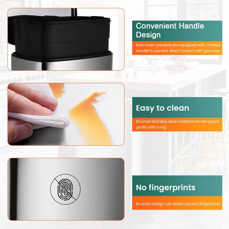 FDW 13 Gallon/50 Liter Trash Can with Lid Step, Fingerprint-Pr