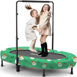 Unbranded Foldable Trampoline, Mini Rebounder Trampoline with Adjustable Handle, Exercise~ - Green(Green Santa)