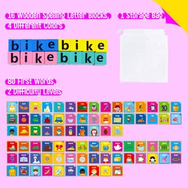 Word Spelling Game, 80 First Words with Wooden Alphabet Puzzle Blocks CVC Words Sight Words Learning Letter Matching Game Montessori Early Educational Toys for Preschool Kindergarten
