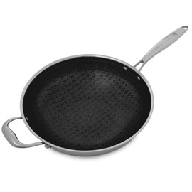 Hell's Kitchen Hybrid 12” Wok Pan, Tri-Clad Stainless Steel and Nonstick Ceramic, PFAS Free, no PFOA, no PTFE, no Teflon, Non Toxic Cookware, Metal Utensil Safe, All Cooktops and Oven Safe