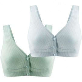 Joyancejt Maternity Bra, Nursing Bra, Night Bra, Set of 2, Wireless, Front Opening, Cotton, Pre and Postpartum, Solid Color, Soft, green + light blue, L
