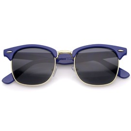 zeroUV Premium Half Frame Metal Rivets Horn Rimmed Sunglasses 50mm (Blue-Gold/Smoke)