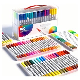 Marcadores Plumones 100 Colores Doble Punta Pincel Escolar