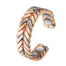 EnerMagiX Braided Tri Tone Magnetic Copper Rings for Women Men, Magnetic Rings with Four Strong Magnets, Adjustable Copper Rings, Gifts