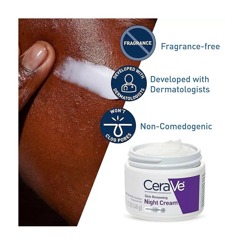 CeraVe Skin Renewing Night Cream | Niacinamide, Peptide Complex, 1.7