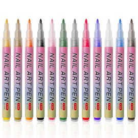 MeoZynxadril 12 Colours 3D Nail Art Pen Set, Nail Tip Nail Art Pen, Graffiti Dotting Pen, Brush for DIY Nail Art, Drawing, Painting, Beauty, Jewellery, Manicure Tools
