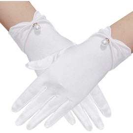 Short Satin Gloves Wrist Length Gloves Women's Gown Gloves Opera Wedding Banquet Dress Glove for Wedding Opera Dinner Party (White)