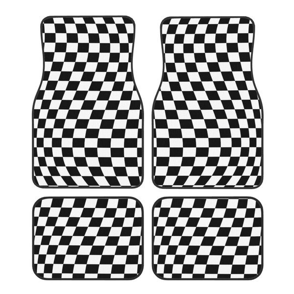 Generic Car Foot Mat Black and White Checkered Distortion Non-Slip