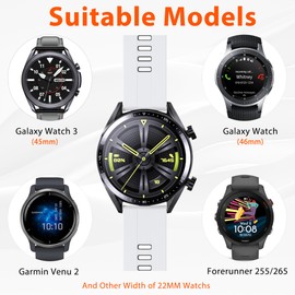 ANCOOL for Garmin Venu 3 watch band/Venu 2 watch band/Forerunner 265 Band/Vivoactive 4 Band 22mm Silicone Watch Band for Forerunner 255(White-Black)