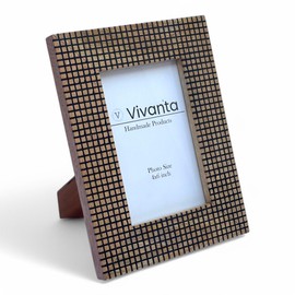 Wooden Picture Frame – 4 x 6 Rustic Mango Wood Photo Frame Carved Grid Design – Tabletop Display, Real Glass Front – Boho, Farmhouse, Vintage, Shabby Chic, Antique Decorative Frame