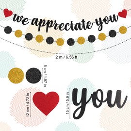 Lyreh We Appreciate You Banner Decoration Set, Staff Employee Recognition Banner with Black and Gold Balloons for Employee Teacher Doctor Nurse Appreciation Party Decoration Supplies
