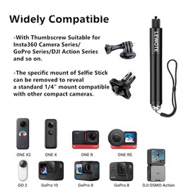 LEWOTE Extendable Selfie Stick Compatible with Insta360 One X2 X3 XR/RS/GO 2 GO 3, Gopro Series,DJI Action Series Monopod Accessories[with Detachable Tripod] (27Inch(70cm))