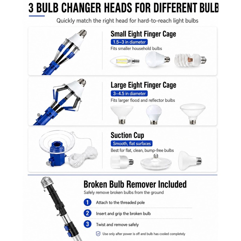 26 FT Light Bulb Changer for High Ceilings with Telescoping