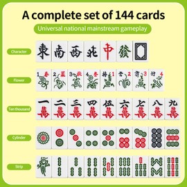 DSNGEZ Traditional Mini Chinese Mahjong Game Set 144 Tiles, with Portable Handbag, Tile Size -2.4 x 1.5 x 1.1 cm (1.0 x 0.6 x 0.5 inch)(中国绿色麻将)