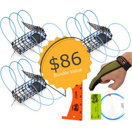 AirFly 6-Loops Crab Trap for Fishing Pole: Catches Dungeness, Rock & Blue Crabs, Made in USA (3 Traps + Gauge + Casting Glove + 6 Replace Loops)