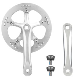 MEGHNA Bicycle Crankset 46 Teeth for 6-10 Speed Gears Lightweight Aluminum Alloy 165mm Crank Arm Dual Chain Guards for Mountain Bike Folding Bike E-Bike Cruiser Bike Square Taper Silver